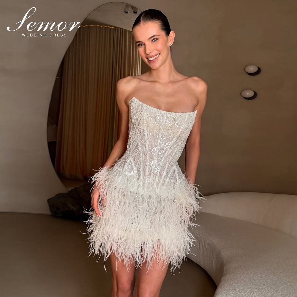 Tassel Fringe Trim - Abito da sposa corto semiricoperto Semor,