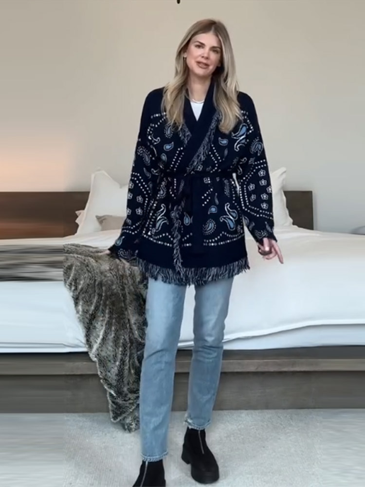 Cardigan Elegante con Stampa e - Tassel Fringe Trim recensione e prezzo