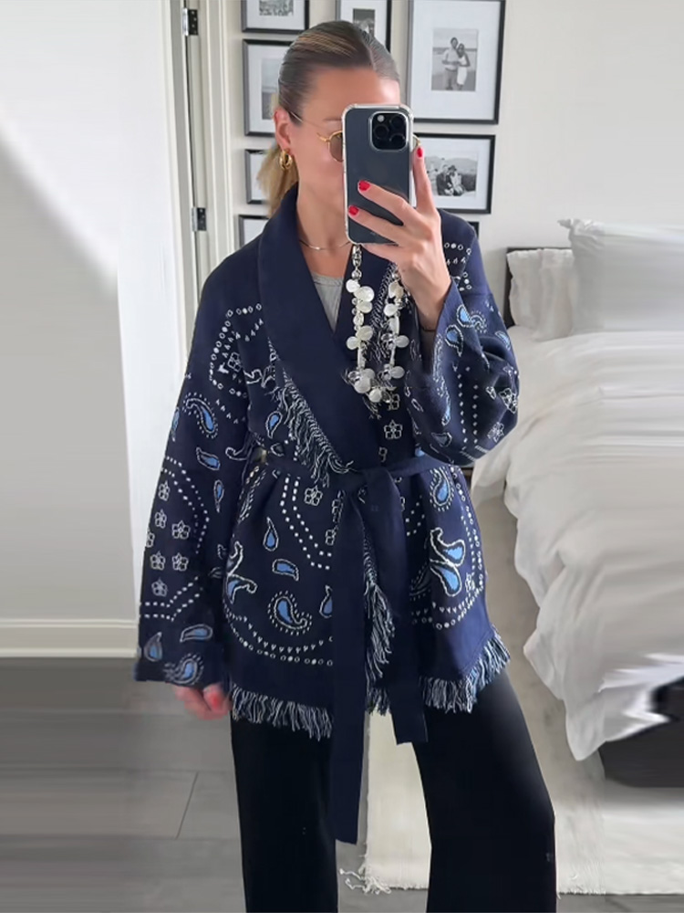 Cardigan Elegante con Stampa e - Tassel Fringe Trim recensione e prezzo